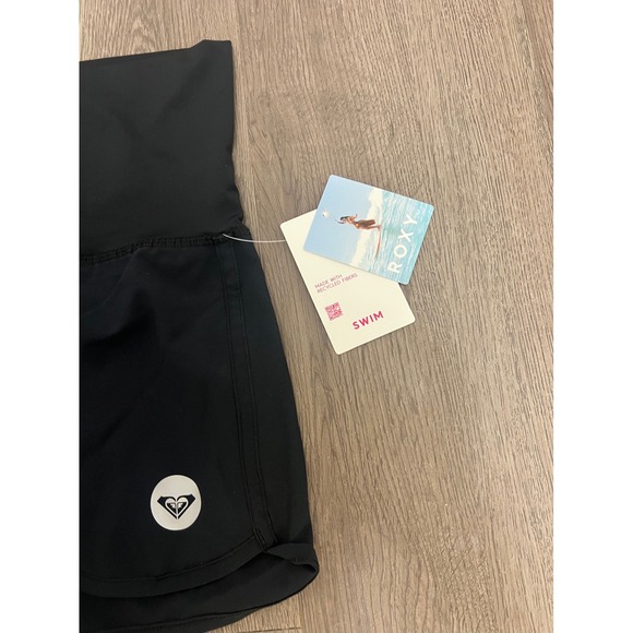 Roxy Black High Waisted Swim Board Shorts Recycled Fibers Logo NWT - Picture 2 of 4